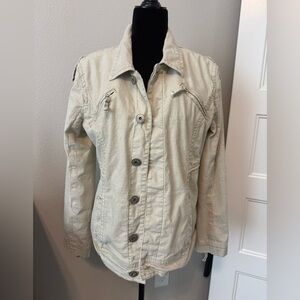 Christopher Blue Linen Blend Jacket in Khaki 
Size Large
